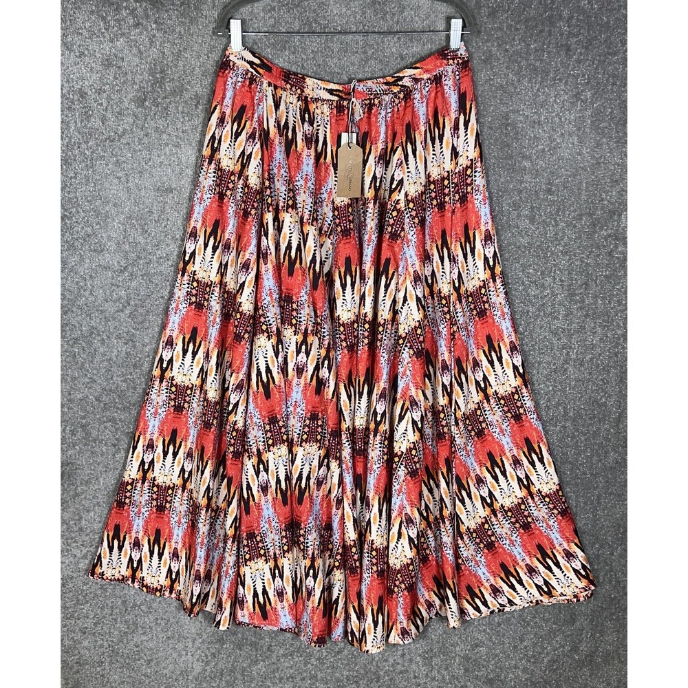 Christian Siriano Tribal Print Flare Maxi Pull On Skirt Womens Size Large NWT
